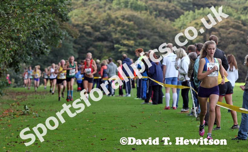 Jessica Parsons (Vale Royal) leads the under-17 womens Northern Cross Country Relays, Graves Park, Sheffield.